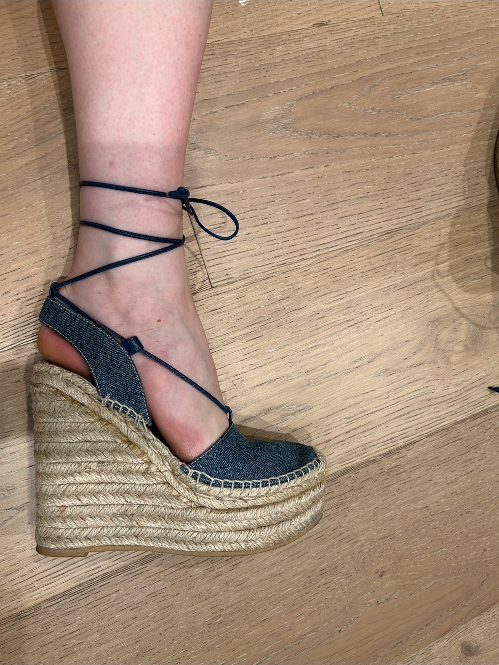 Saint Laurent Denim Espadrille Wedges in Blue with Jute Platform - Picture 7 of 12